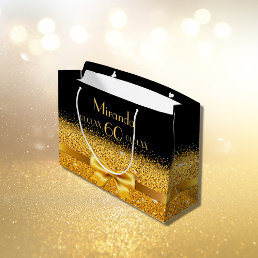 60th birthday black gold sparkle name large gift bag