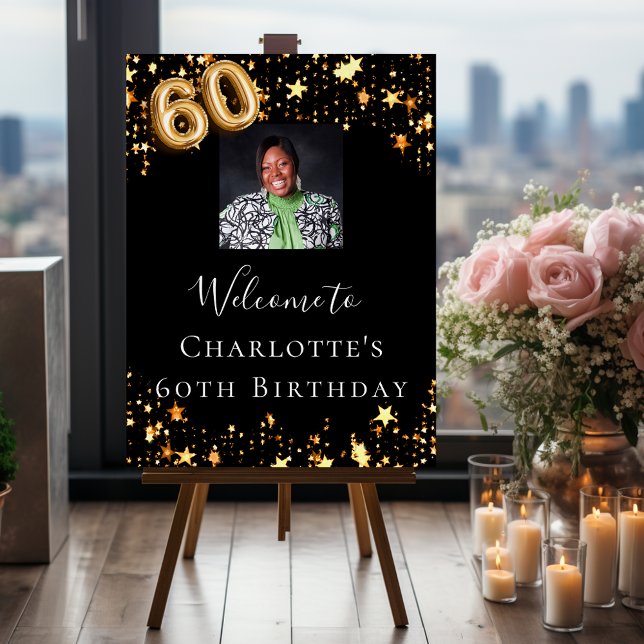 60th birthday black gold stars photo welcome foam board (Creator Uploaded)