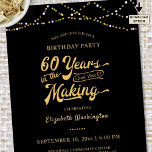 60th Birthday Black Gold String Lights Invitation<br><div class="desc">Invite guests to a birthday party 60 YEARS IN THE MAKING with this black and gold invitation featuring a retro typography design which incorporates their birth year as part of the design and gold string lights. COLOR CHANGE: The background color can be changed in EDIT. ASSISTANCE: For help with design...</div>