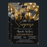 60th Birthday Black Gold Surprise Party Invitation<br><div class="desc">60th Birthday Surprise Party,  Black and Gold Glitter Balloons Birthday Party Invitation for women,  men. Elegant Gold Script Birthday Party Invite 18th 20th 21st 30th 40th 50th 60th 70th 80th 90th 100th,  Any Ages.
Part of a collection. Matching items available.</div>
