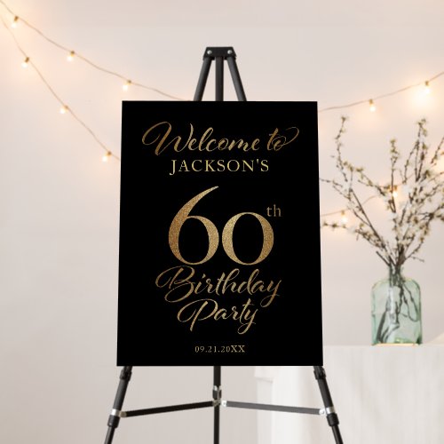 60th Birthday Black & Gold Welcome Sign