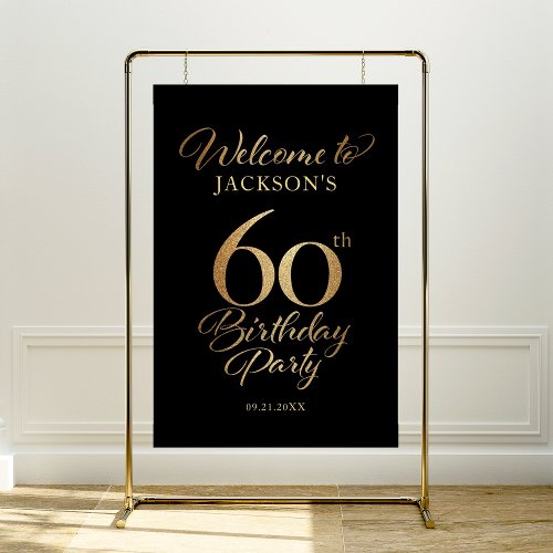 60th Birthday Black  Gold Welcome Sign