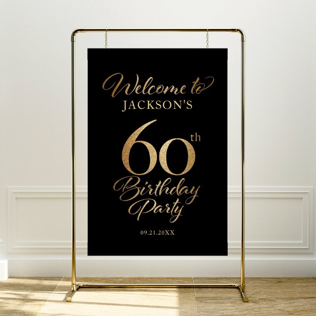 60th Birthday Black & Gold Welcome Sign (Creator Uploaded)