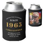 60th Birthday Black Gold With Name & Photo Can Cooler<br><div class="desc">Personalized Birthday add your name and year can cooler with your photo on the rear. Edit the name and year with the template provided. A wonderful custom birthday party accessory. More gifts and party supplies available with the "setting standards" design in the store.</div>
