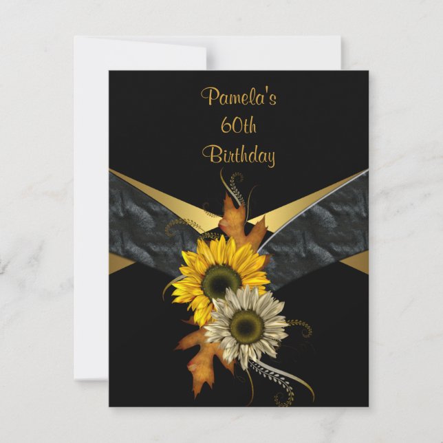 60th Birthday Black Gold Yellow Sunflower Invitation (Front)