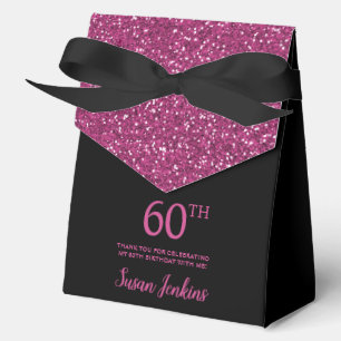 60th Birthday Black Hot Pink Glitter Thank You Favor Boxes