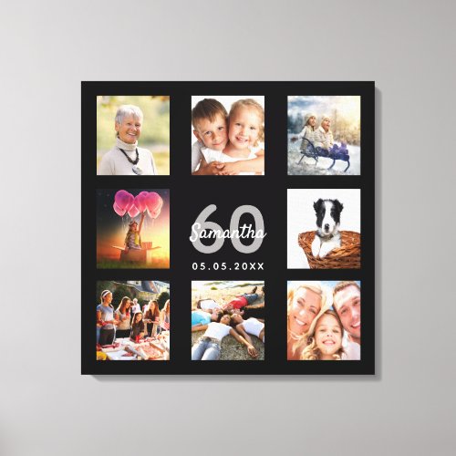 60th birthday black name photo collage canvas print