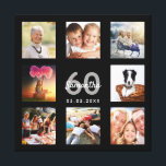 60th birthday black name photo collage canvas print<br><div class="desc">A unique 60th birthday gift or keepsake, celebrating her life with a collage of 8 of your photos. Add images of her family, friends, pets, hobbies or dream travel destination. Personalize and add a name, age 60 and a date. Gray and white colored letters. A chic black background. This canvas...</div>