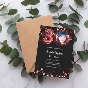 60th Birthday black photo gold stars Invitation