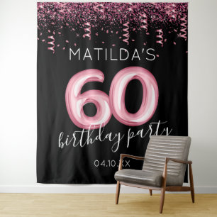 60th Birthday Black Pink Photo Backdrop
