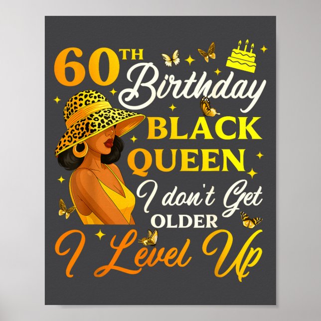 60th Birthday Black Queen Level Up Emwering For Wo Poster (Front)