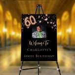 60th Birthday black rose gold photo star welcome   Foam Board<br><div class="desc">A welcome board for a girly and glamorous 60th birthday party.  A classic black background decorated with rose gold stars.  Personalize and add a photo and name.  Number 60 is written with a balloon style font.
Back: no design</div>