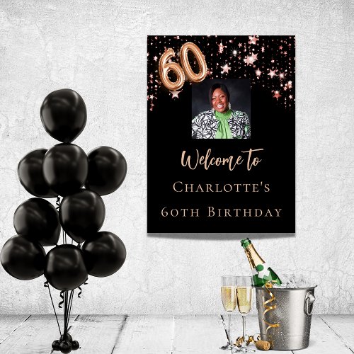 60th Birthday black rose gold photo star welcome   Poster