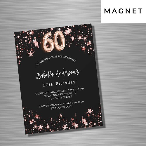 60th birthday black rose gold stars luxury magnetic invitation