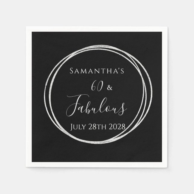 60th Birthday Black Silver Birthday Party Napkins (Front)