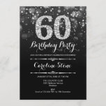 60th Birthday - Black Silver Invitation<br><div class="desc">60th Birthday Invitation.
Elegant black white design with faux glitter silver. Adult birthday. Features diamonds and script font. Men or women bday invite.  Perfect for a stylish birthday party. Message me if you need further customization.</div>