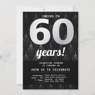 60th Birthday Black Silver Party Invitation