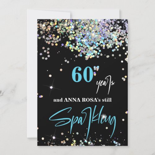  60th Birthday Black Sparkling Party Chic  Invitation