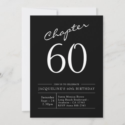 60th Birthday Black White Chapter 60 Invitation
