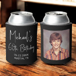 60th Birthday Black White Instagram Photo Can Cooler<br><div class="desc">Celebrate 60 years in style with this 60th Birthday Black and White Instagram Photo Can Cooler! Featuring a sleek black and white design, this customizable can cooler showcases your favorite Instagram-style photo, adding a personal and sophisticated touch to the celebration. Perfect for milestone birthday parties, it keeps drinks cold while...</div>