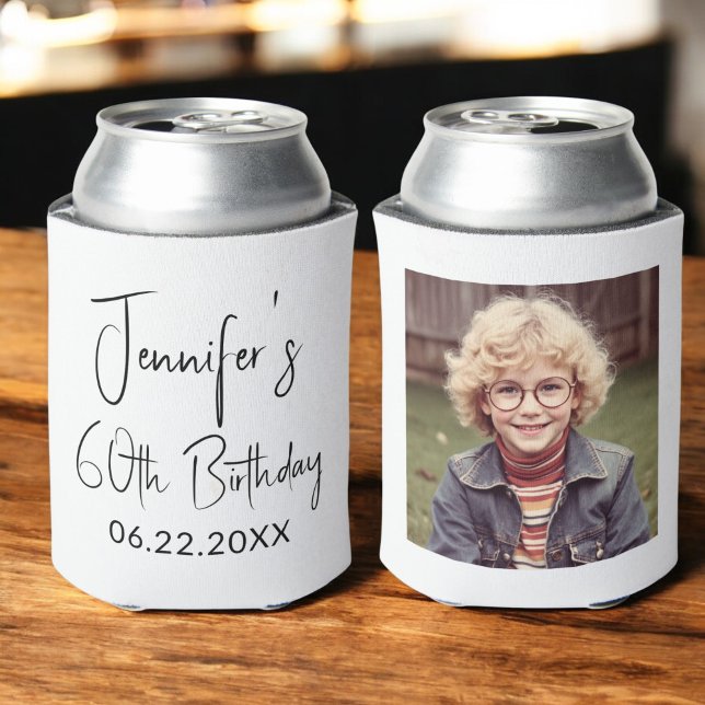 60th Birthday Black White Instagram Photo Can Cooler (Creator Uploaded)