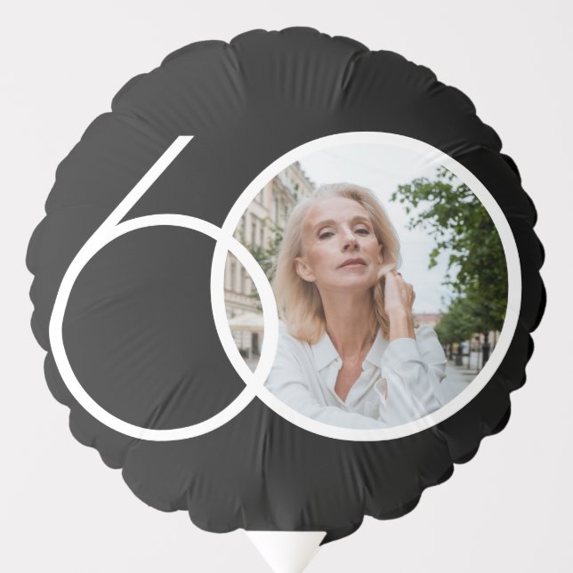 60th Birthday Black White Minimalist Custom Photo  Balloon (Front)