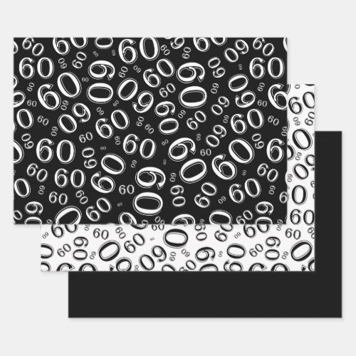 60th Birthday Black  White Number Pattern 60 Wrapping Paper Sheets