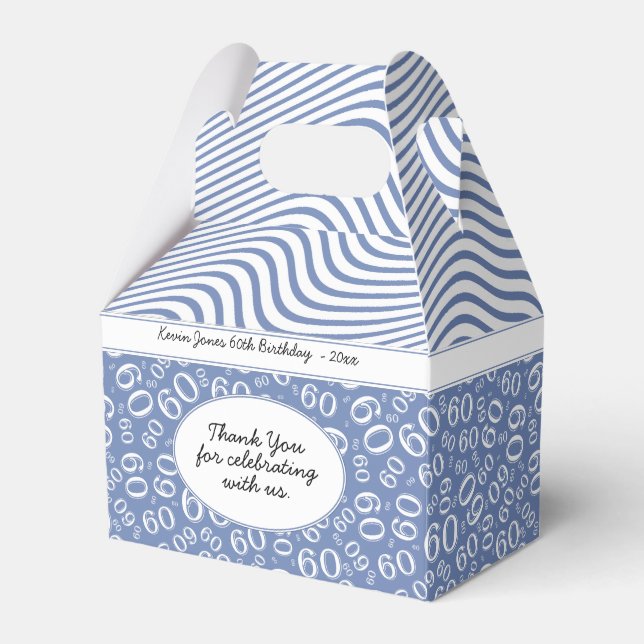 60th Birthday Blue and White Number Pattern Favor Boxes (Front Side)