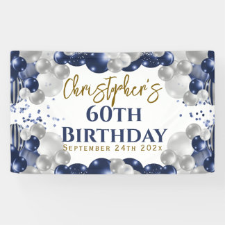 60th Birthday Blue Balloons Party Welcome Banner