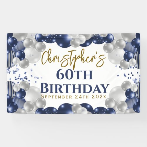 60th Birthday Blue Balloons Party Welcome Banner