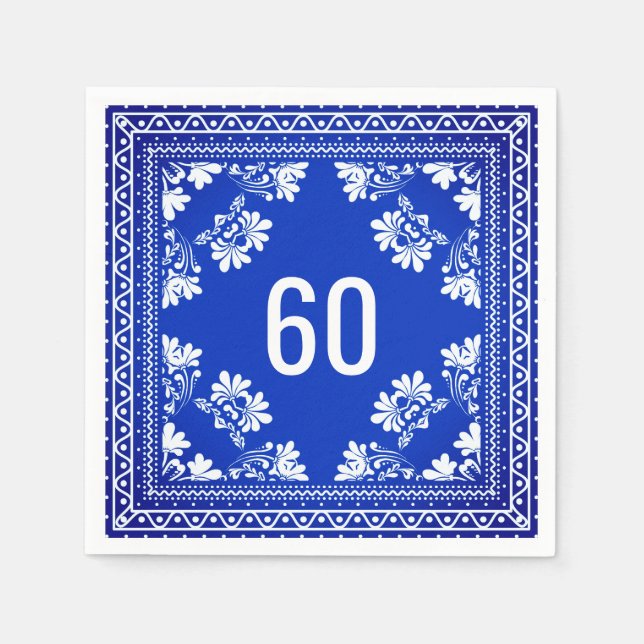 60th Birthday Blue Bandana  Napkins (Front)