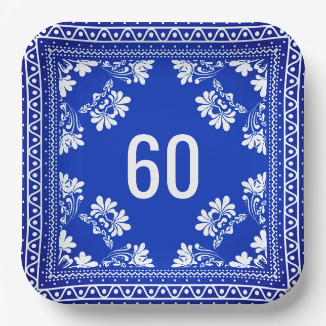 60th Birthday Blue Bandana   Paper Plates (Front)