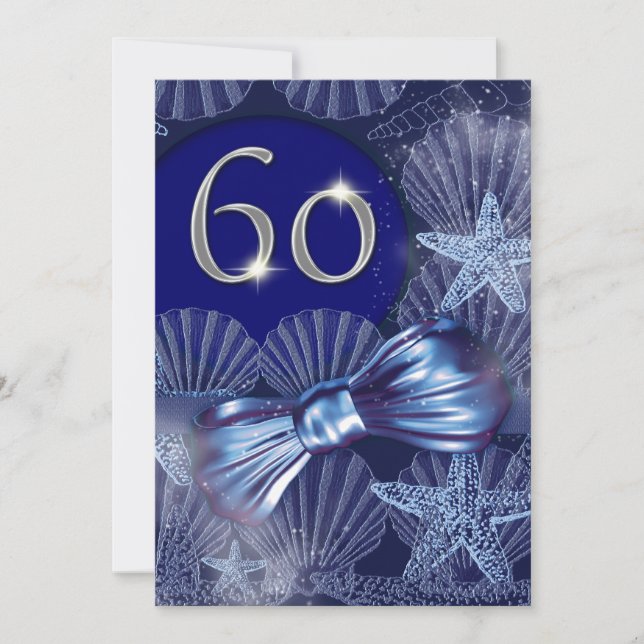 60th birthday blue beach theme invitation (Front)