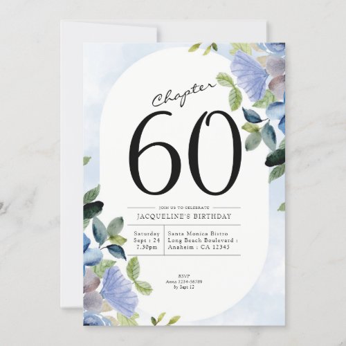 60th Birthday Blue Floral Invitation