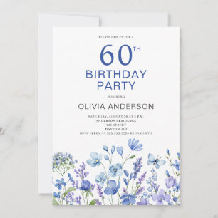 60th Birthday Blue Floral Invitation
