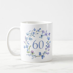 60th Birthday Blue Floral Monogram Coffee Mug