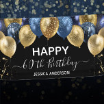 60th Birthday Blue Gold Balloons  Banner<br><div class="desc">Elegant faux blue and gold glitter balloons on the top border. All text is adjustable and easy to change for your own party needs. any year,  age can be changed</div>