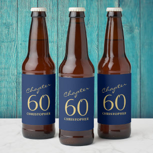 60th Birthday Blue Gold Beer Bottle Label