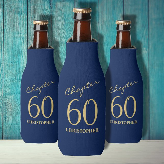 60th Birthday Blue Gold Bottle Cooler (Creator Uploaded)