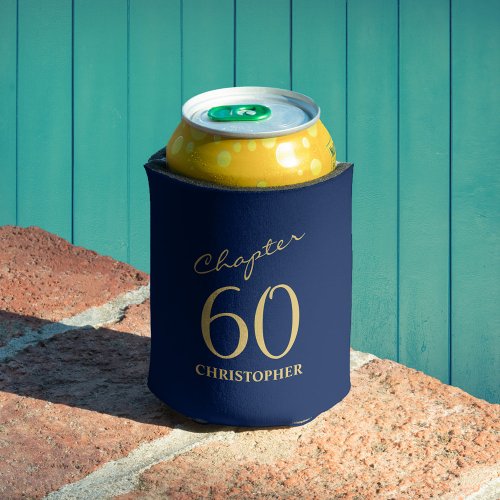 60th Birthday Blue Gold Can Cooler
