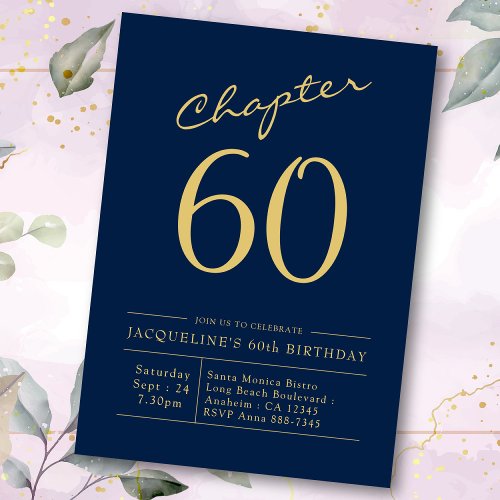 60th Birthday Blue Gold Chapter 60 Invitation