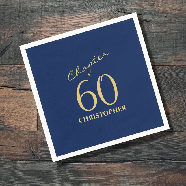 60th Birthday Blue Gold Napkins (Creator Uploaded)