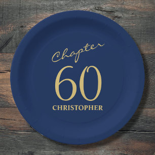 60th Birthday Blue Gold Paper Plates