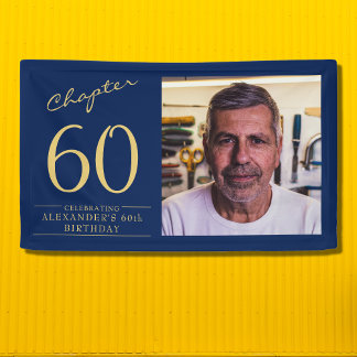 60th Birthday Blue Gold Photo Banner