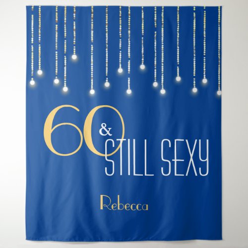 60th Birthday Blue Gold Photo Booth Backdrop
