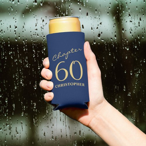 60th Birthday Blue Gold Seltzer Can Cooler