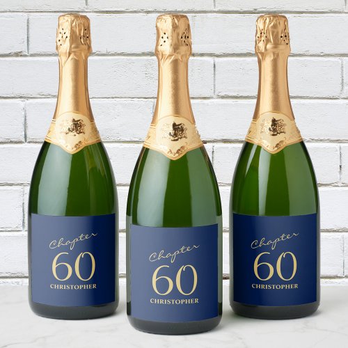 60th Birthday Blue Gold Sparkling Wine Label