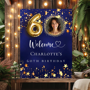 60th Birthday blue gold stars photo welcome Poster