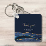60th Birthday Blue Gold Thank You Metal Keychain<br><div class="desc">Looking for the perfect party favor or giveaway for your loved one's birthday celebration? Look no further than this elegant "Thank You" metal keychain! The blue agate slice border with shimmering gold glitter accents is sure to catch the eye of your guests and leave a lasting impression. This keychain is...</div>