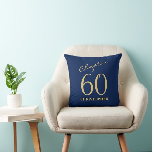 60th Birthday Blue Gold Throw Pillow